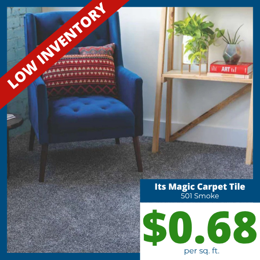 Low Inventory Its Magic Carpet Tile 501 Smoke $0.68 per sq ft Low Inventory Its Magic Carpet Tile 501 Smoke $0.68 per sq ft